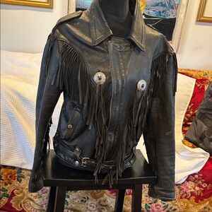Women’s Black Fringe motorcycle Leather Jacket - Classic Western Style